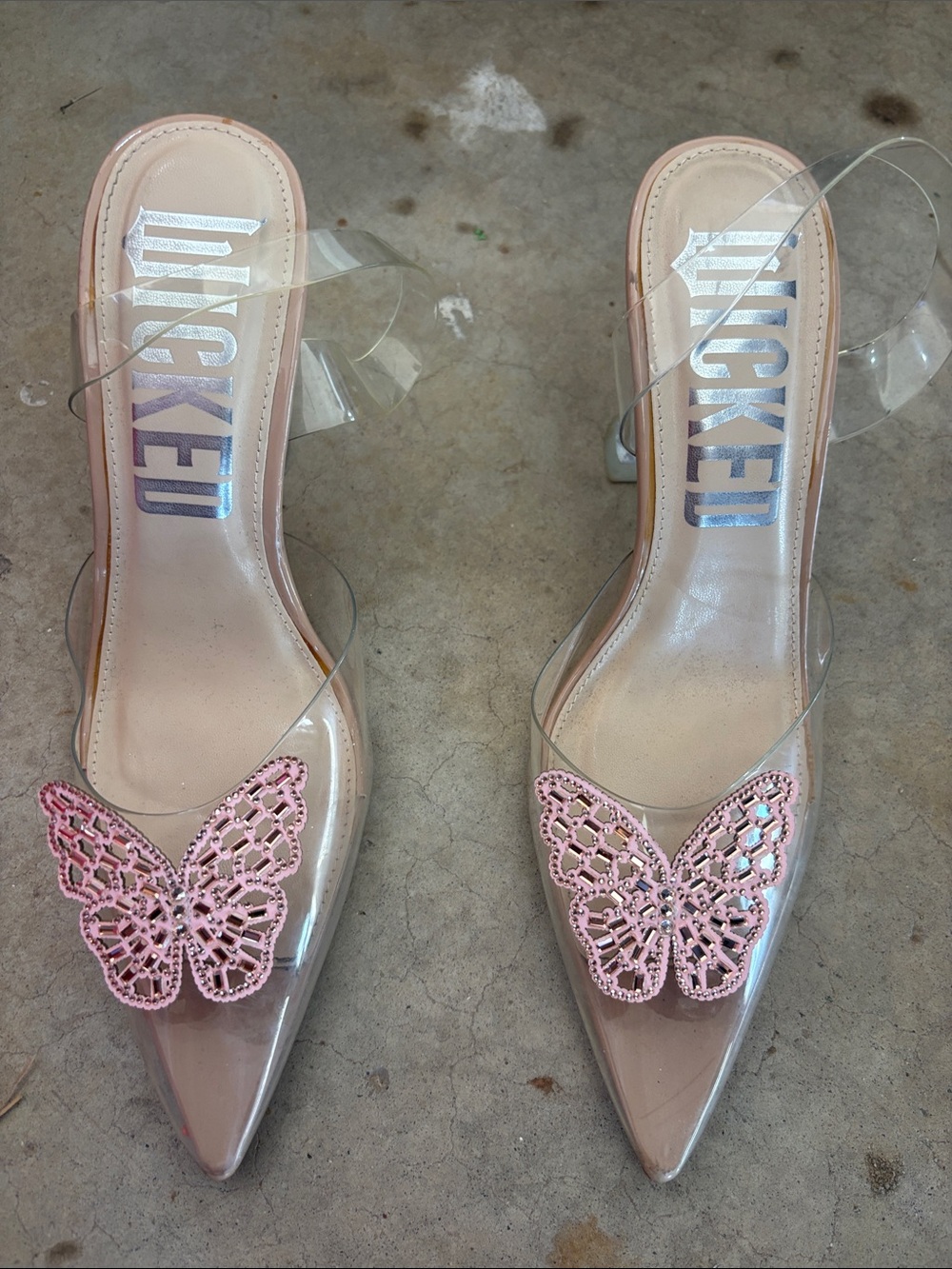Naked Wolfe Pink Butterfly Clear Pointed-Toe Mule